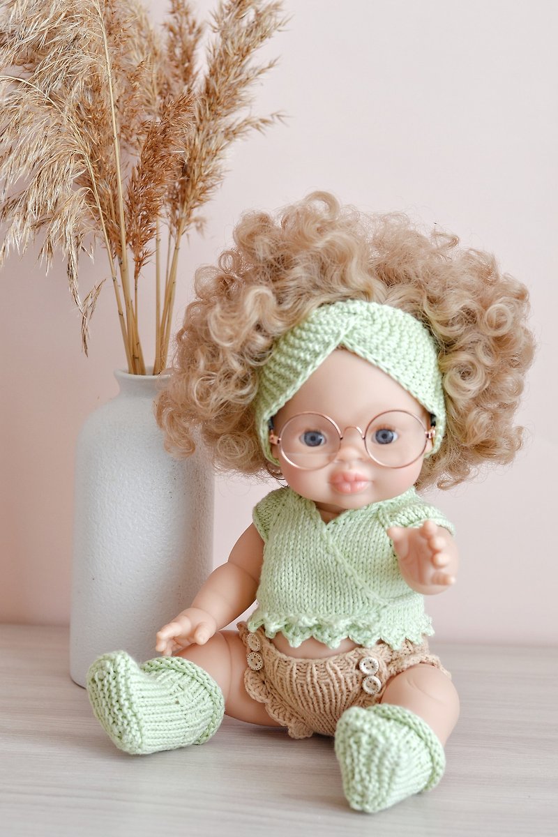 Shorts, top and headband for 13 Minikane doll, Clothes for Paola Reina doll - ของเล่นเด็ก - ผ้าฝ้าย/ผ้าลินิน สีทอง