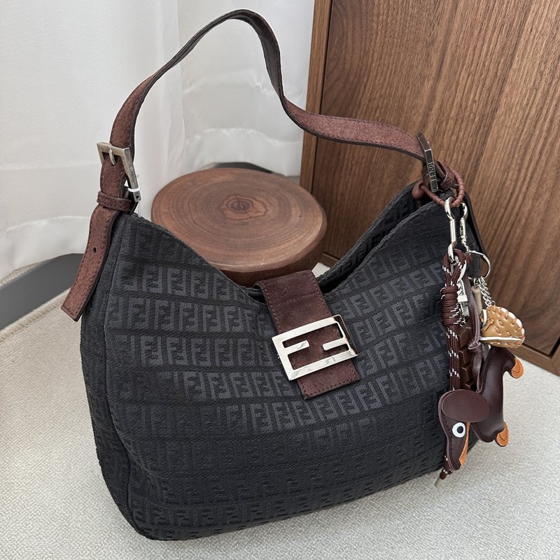 FENDI 芬迪 Zucchino 圖案 單肩包 - 側背包/斜背包 - 棉．麻 咖啡色