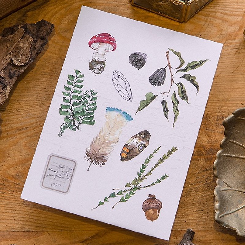 蝴蝶與紅蘑菇 森林採集系列明信片 - 心意卡/卡片 - 紙 紅色