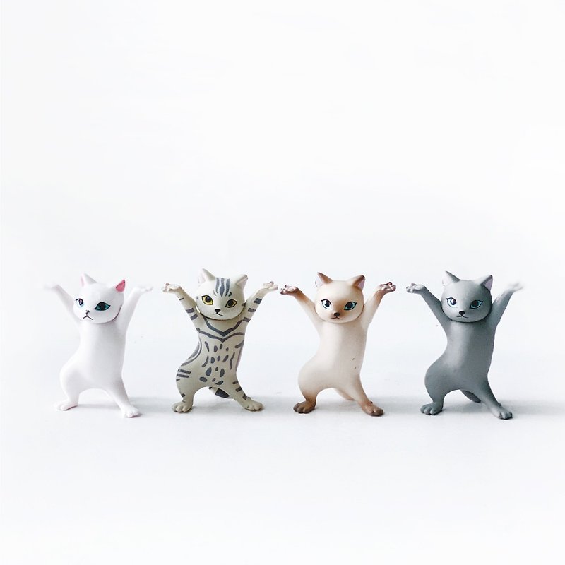 (In Stock) Potted Plant Decoration Raising Hands and Dancing Cats Decoration-Four Miniature Landscape Decorations - Items for Display - Resin Multicolor