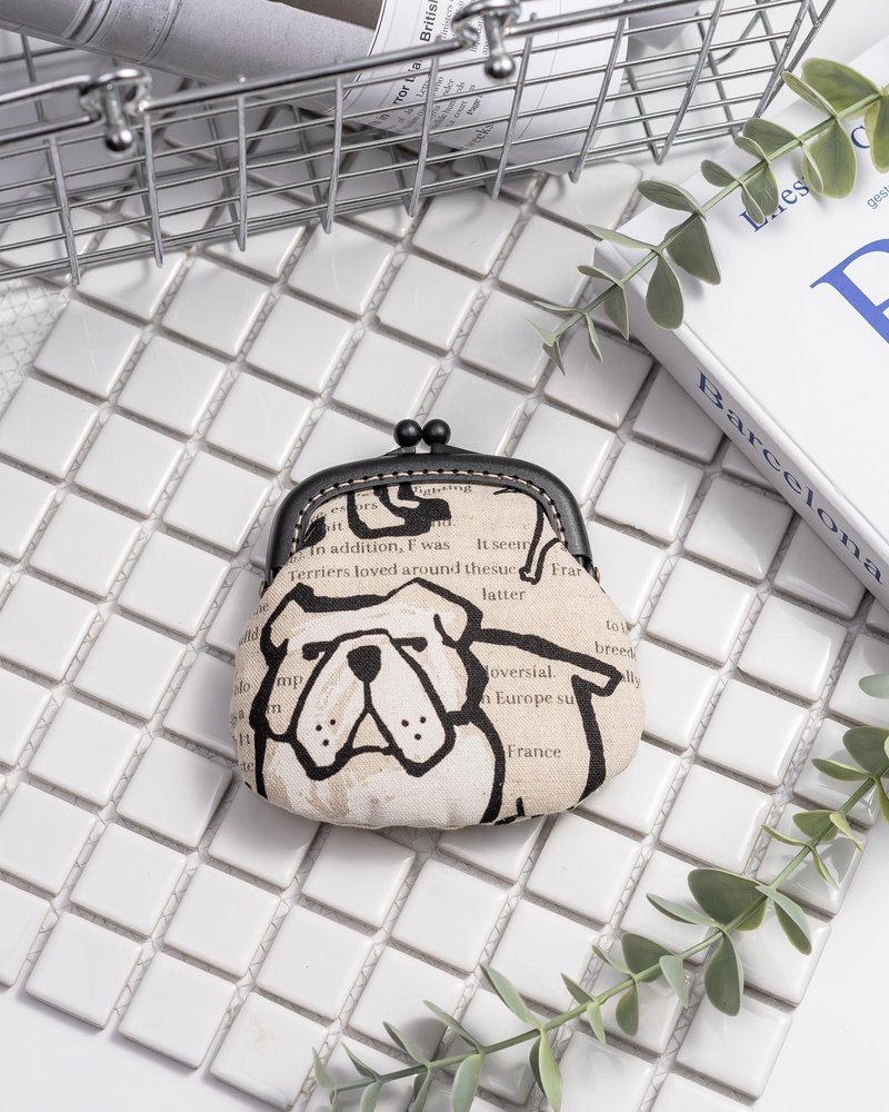 [Puppy No. 1] coin purse#小口金包#cute#Japanese#storage - Coin Purses - Cotton & Hemp White