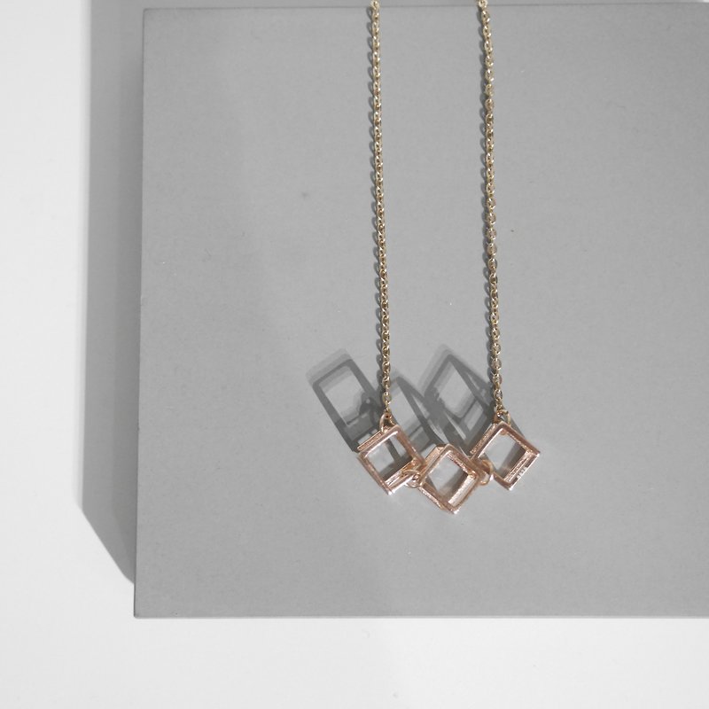 18K Rose Gold Cubic Cube Necklace Valentine's Day Gift - Chokers - Other Metals Pink