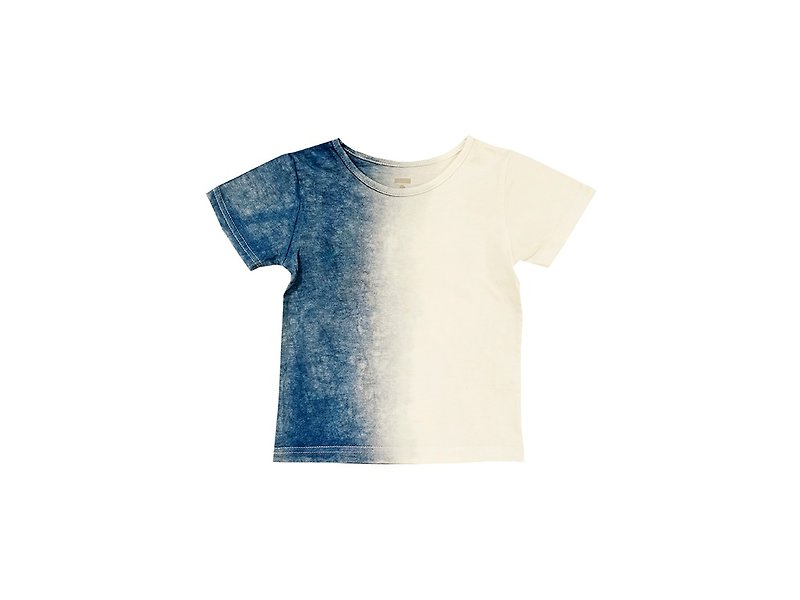 IAN Children's natural blue dyed children's clothing half-graded hand dyed T-shirt Organic Cotton - อื่นๆ - ผ้าฝ้าย/ผ้าลินิน สีน้ำเงิน