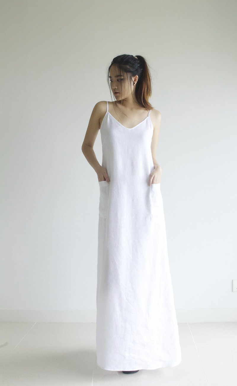 Made to order linen dress / linen clothing / long dress / casual dress E22D - ชุดเดรส - ลินิน ขาว