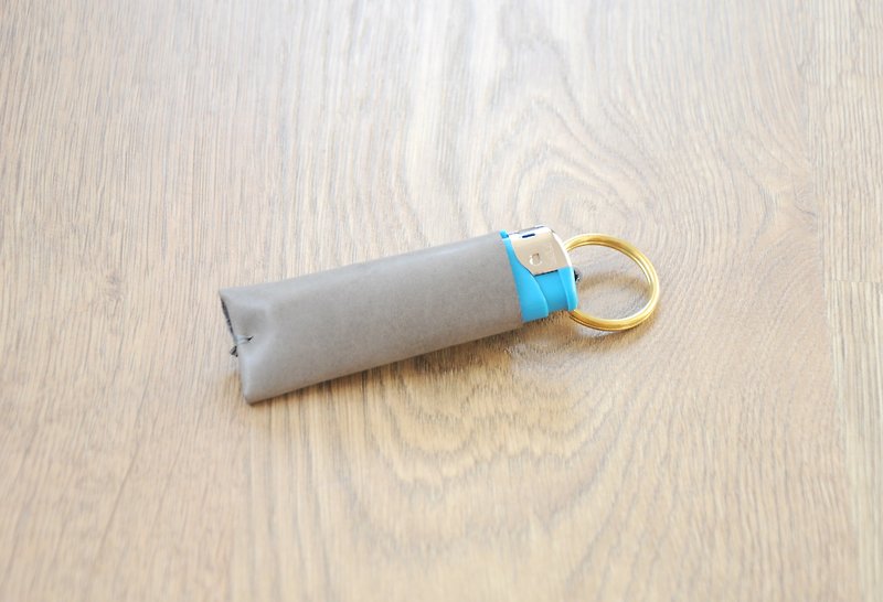 Simple style handmade leather lighter holster (gray) (free hand lettering) - อื่นๆ - หนังแท้ สีเทา