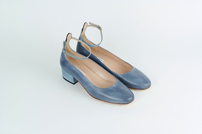 HTHREE 3.4 Round Toe Ankle Strap Heels / Ink Grey / Ankle Belt Heels - Mary Jane Shoes & Ballet Shoes - Genuine Leather Blue