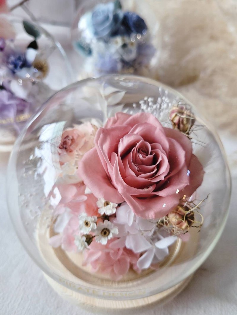 Haizang Design│Popular color everlasting rose night light glass ball. Praying glass ball. Valentine's Day - ช่อดอกไม้แห้ง - พืช/ดอกไม้ หลากหลายสี