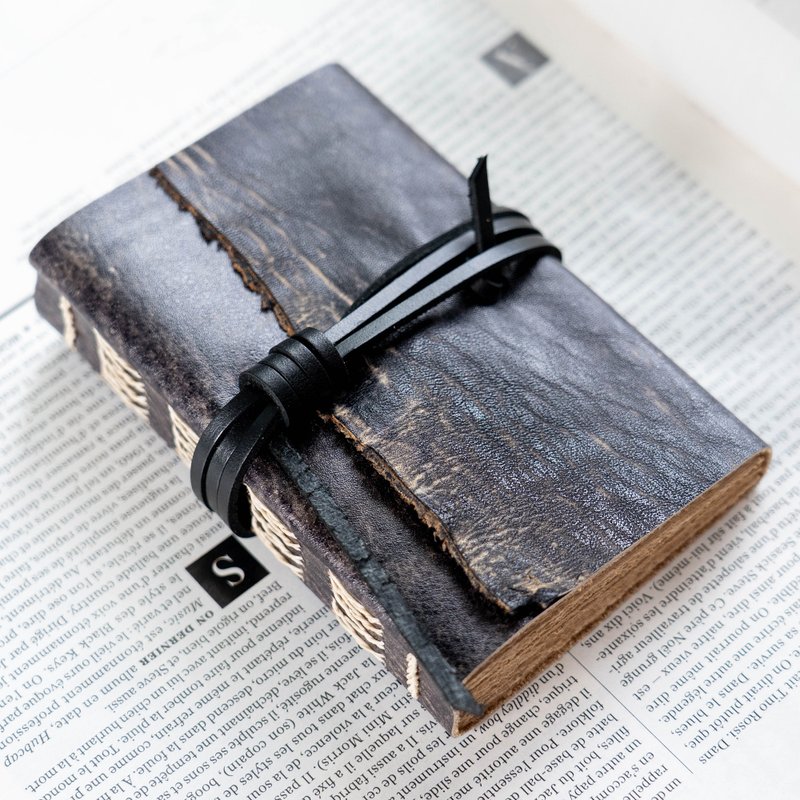 筆記本/手帳 真皮 Leather Journal, Vintage Bookbinding (Natural Edge / Rustic Black) - 筆記本/手帳 - 真皮 