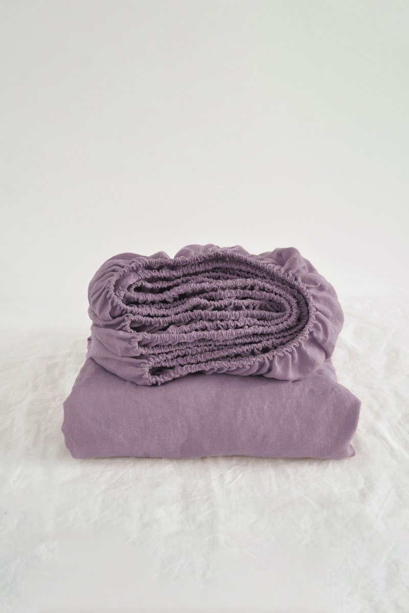 Mauve linen fitted sheet / Softened linen bed sheet / Deep pocket - 寢具/床包 - 亞麻 紫色
