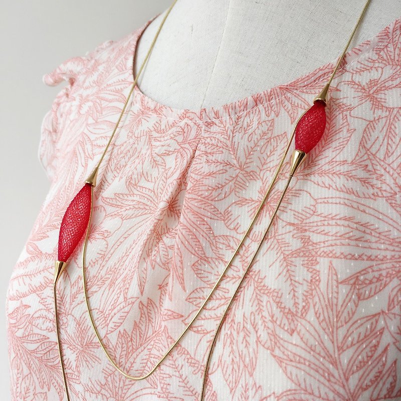 French handmade nylon asymmetric long necklace _ bright red - Long Necklaces - Polyester Red