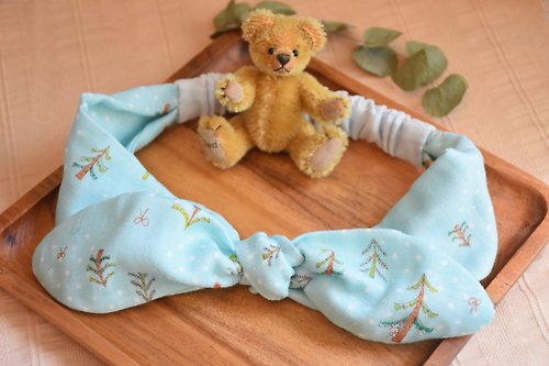 Angelic Handicraft 湖水藍綠色系 森林小熊二重紗 嬰兒小童髮帶