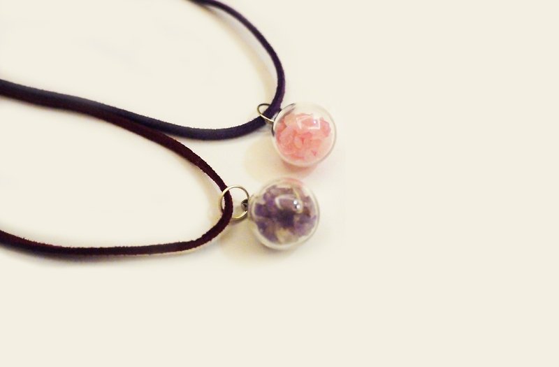 Natural Stone Crystal Glass Ball Single Necklace - สร้อยคอ - เครื่องเพชรพลอย หลากหลายสี