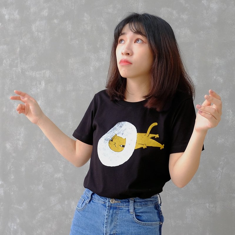 Egg Flower - ニュートラルコットン Tシャツ - トップス ユニセックス - コットン・麻 ブラック