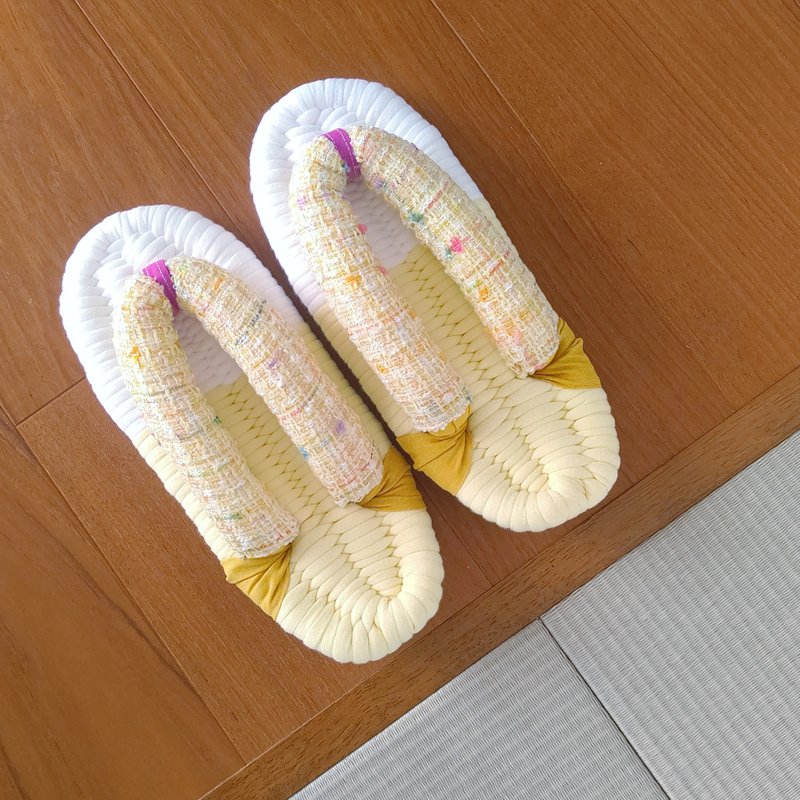 Lemon color cloth zori - Indoor Slippers - Cotton & Hemp Yellow