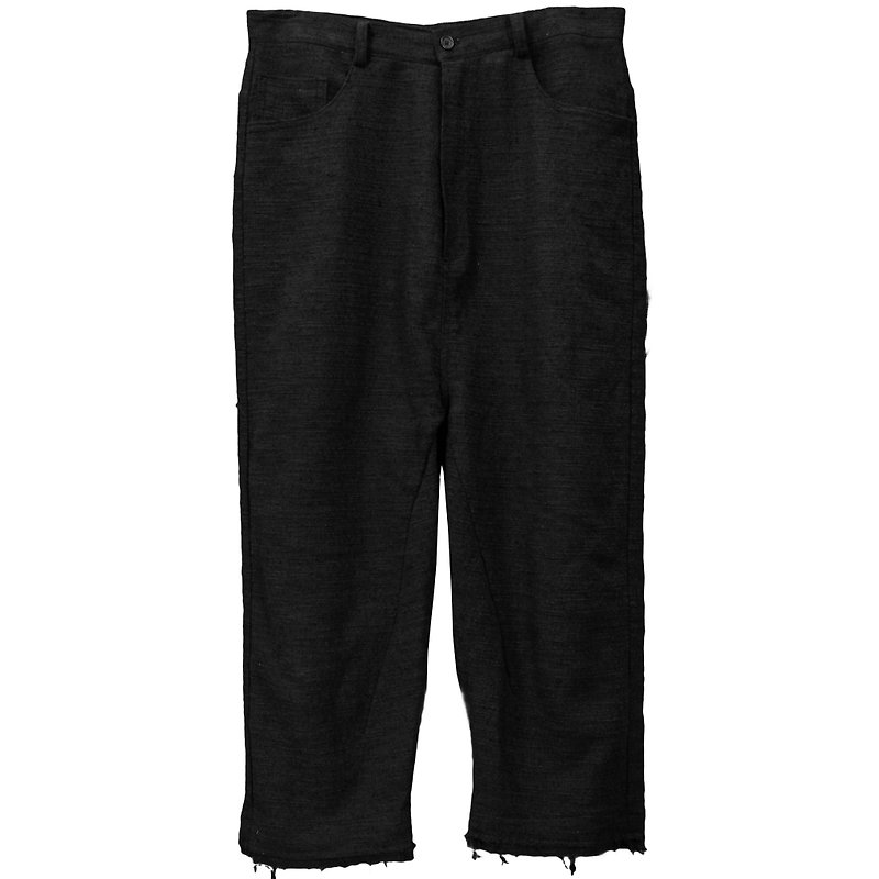 TEXTURED CROPPED PANTS - กางเกงขายาว - ผ้าฝ้าย/ผ้าลินิน สีดำ