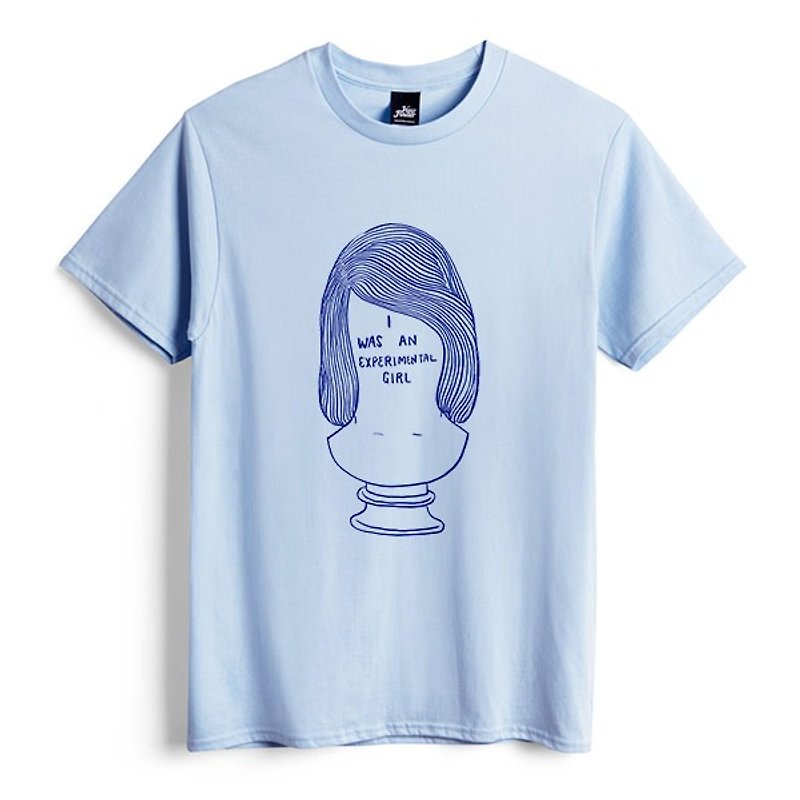 Experimental Spirit Girl - Water Blue - Neutral T-Shirt - เสื้อยืดผู้ชาย - ผ้าฝ้าย/ผ้าลินิน สีน้ำเงิน