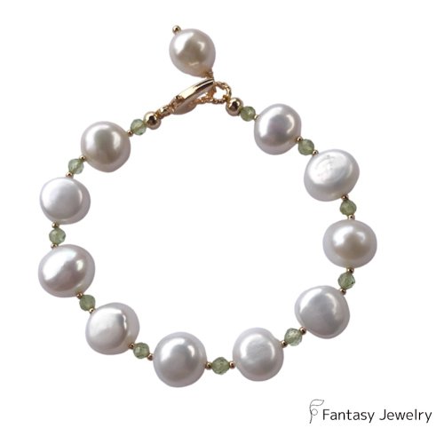Fantasy Vintage 天然橄欖晶綴巴洛克珍珠手鍊