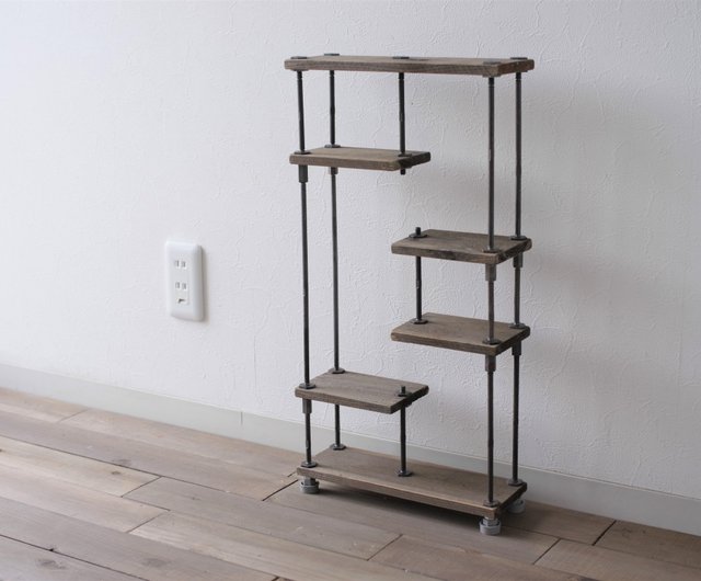 SALE】wood iron shelf 565*300*90〈グレイッシュ （5 Shelf