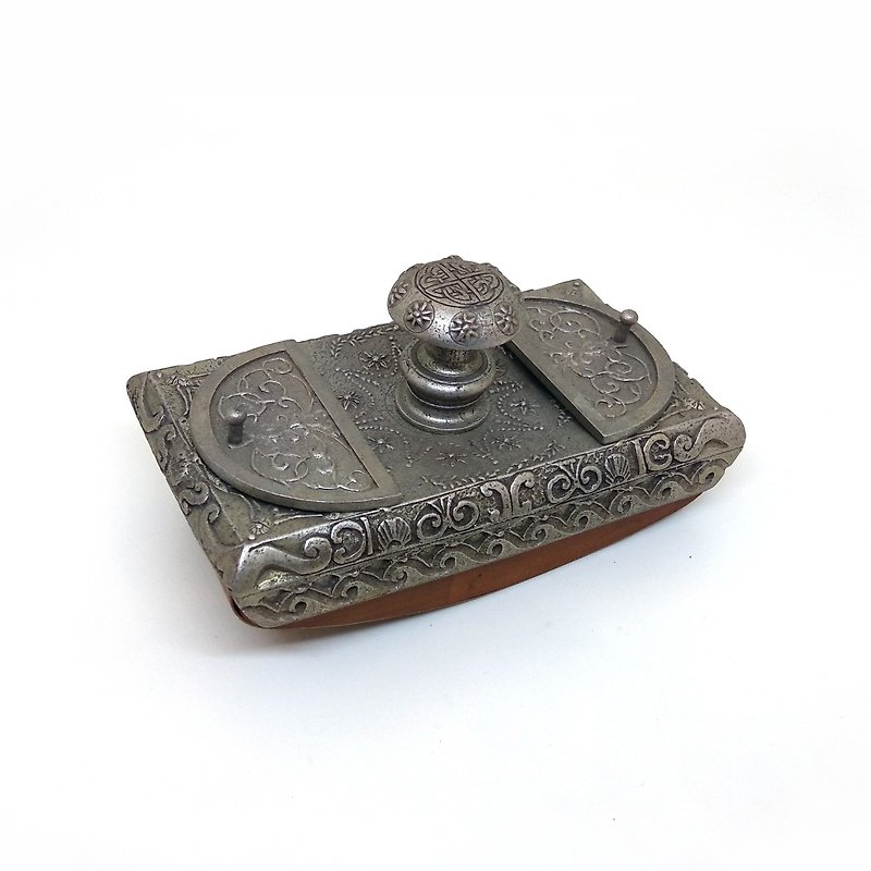 早期古件-義大利古典紋路錫製木底壓墨器 | Francesco Rubinato - 沾水筆 - 其他金屬 銀色