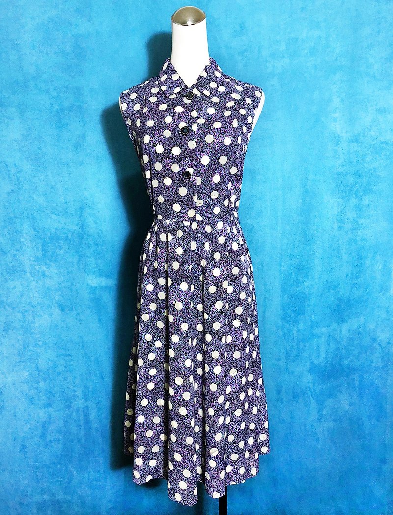 Purple dot textured sleeveless vintage dress / Foreign brought back VINTAGE - One Piece Dresses - Polyester Purple