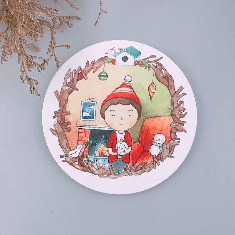 Christmas wreath - ceramic coaster - Coasters - Porcelain 