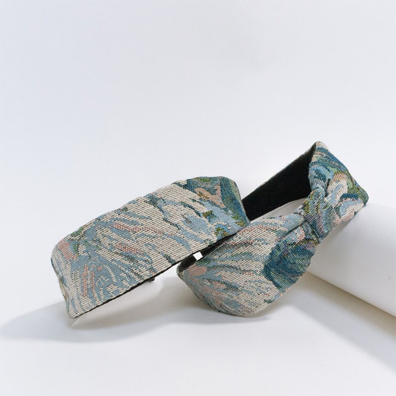vintage flower jacquard hairband handmade headband - 髮箍/髮帶 - 其他材質 藍色