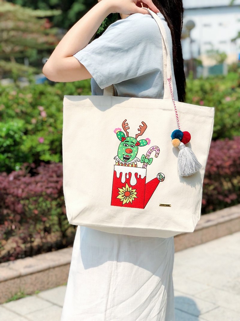 Belongs To J. Embroidery Totebag - Found my Christmas Cup! - Messenger Bags & Sling Bags - Cotton & Hemp White