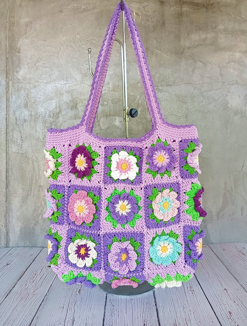 Granny Square tote flowers bag - 手提包/手提袋 - 棉．麻 