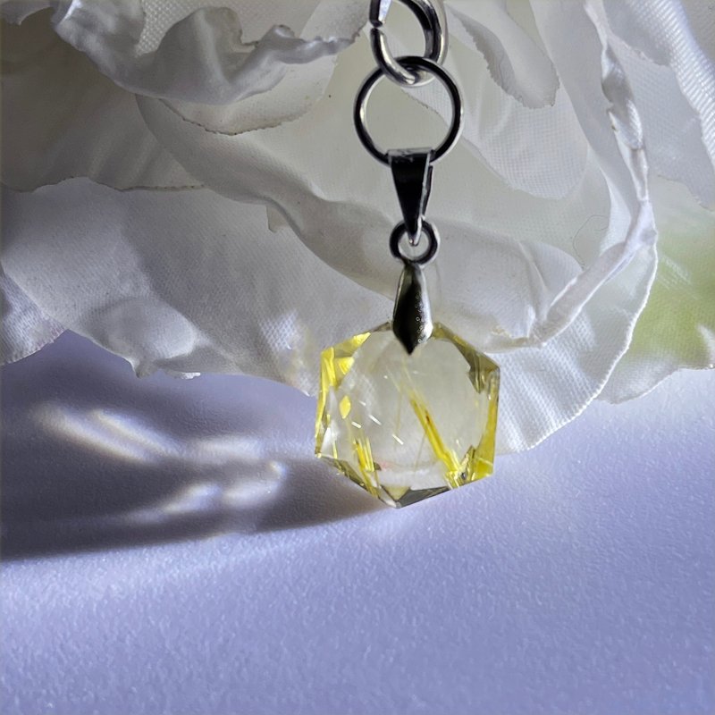 NO.56 精美純天然 髮晶 靈擺 項鍊 吊墜 六芒星 金髮晶 秀氣款 - 項鍊 - 水晶 金色