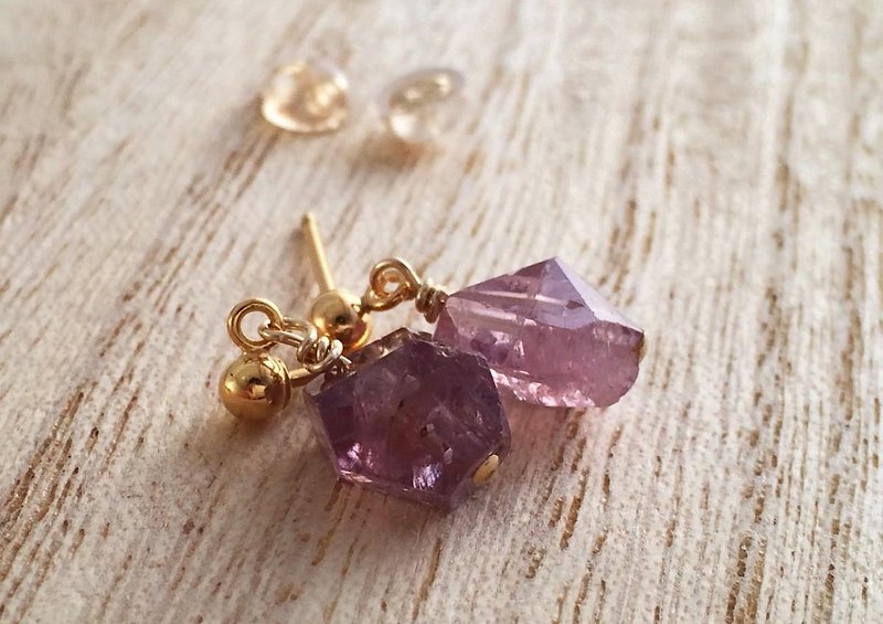 Natural Spinel Ore ◇ K14GF Earrings - Earrings & Clip-ons - Gemstone Purple