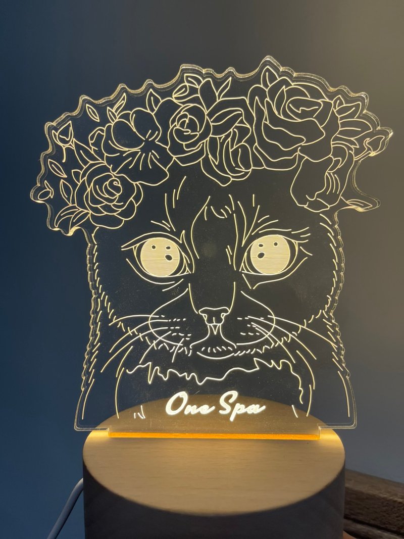 寵物客製化夜燈 手繪寫實插畫 牠的樣子一比一收藏 寵物生日禮物 - 燈具/燈飾 - 木頭 灰色