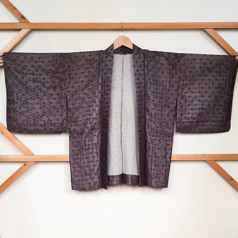 Kimono / Purple Polka Dots Gauze Haori - เสื้อแจ็คเก็ต - ผ้าไหม สีม่วง