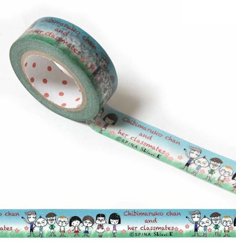 【Kato Shinji】 cherry small balls and classmates E section ★ wide 15mm paper tape (made in Japan) - Washi Tape - Paper Blue