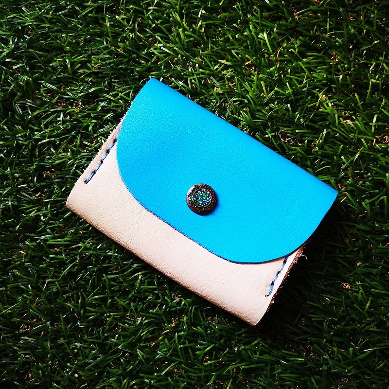 ダブルレイヤーカード革の財布 - 青と白の色の花のバックルのバージョン - 小銭入れ - 革 