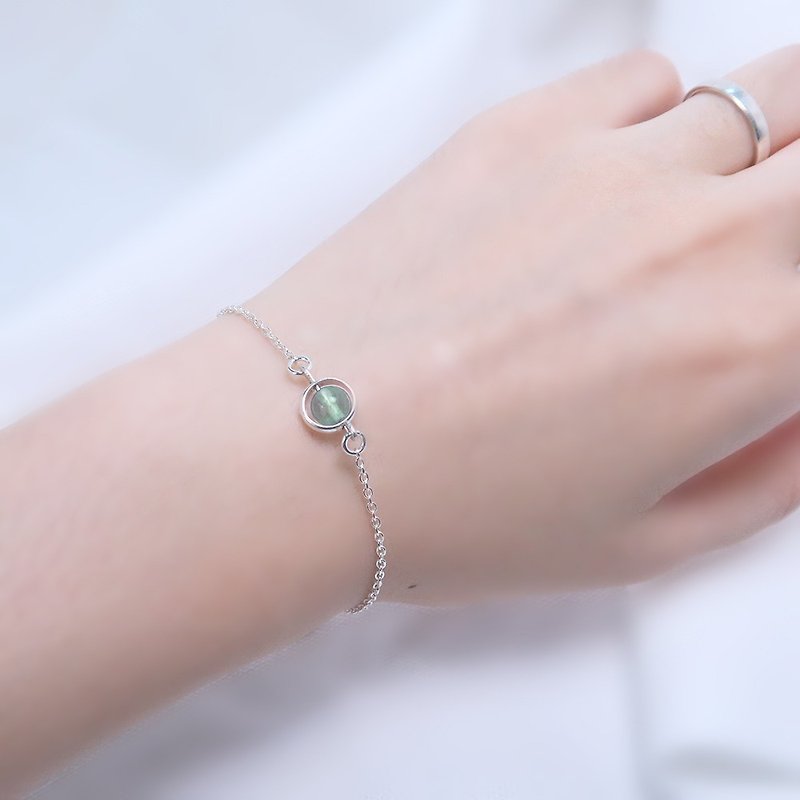 Green Fluorescent Imager Bracelet (Large) - 925 Sterling Silver Natural Stone Bracelet - สร้อยข้อมือ - เงินแท้ สีเขียว