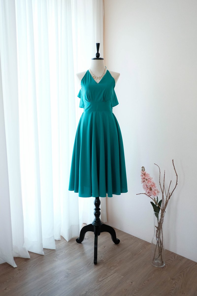 Jade Green Dress Women Bridesmaid Backless Cocktail Party Dress - 禮服/小禮服 - 聚酯纖維 綠色
