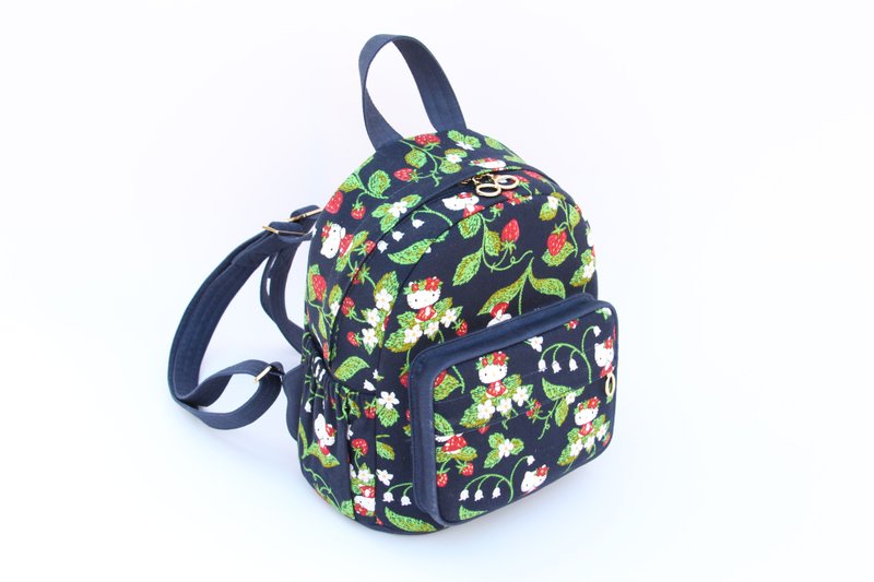 Japanese Kitty Strawberry | Backpack | Backpack | Fabric Backpack - Backpacks - Cotton & Hemp Multicolor