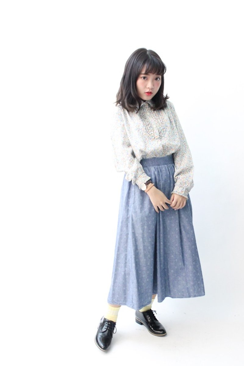 [RE0406SK140] US Air cowboy elastic waist vintage denim skirt - Skirts - Other Materials Blue