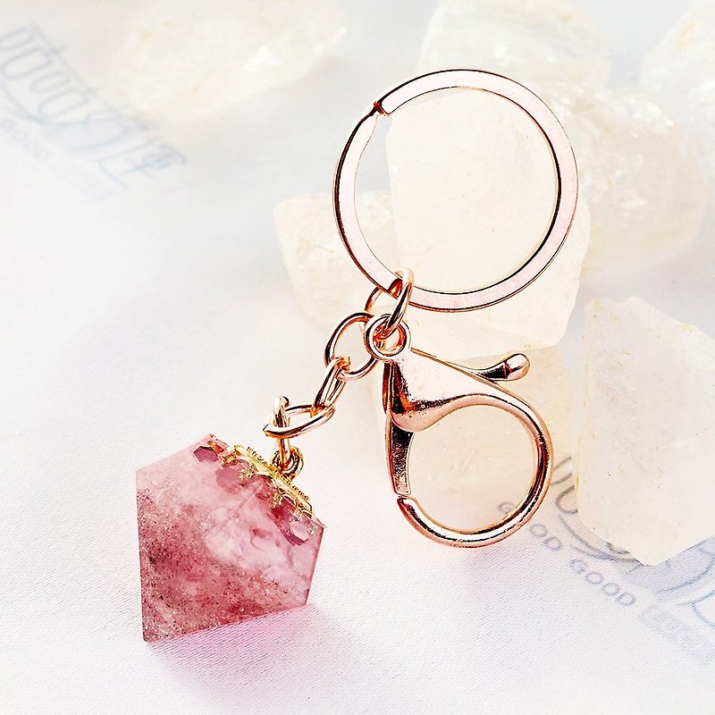 奧罡能量鑰匙圈-草莓晶+粉水晶(含開光)│聚焦你的意念│正緣桃花 - 鑰匙圈/鎖匙扣 - 寶石 粉紅色