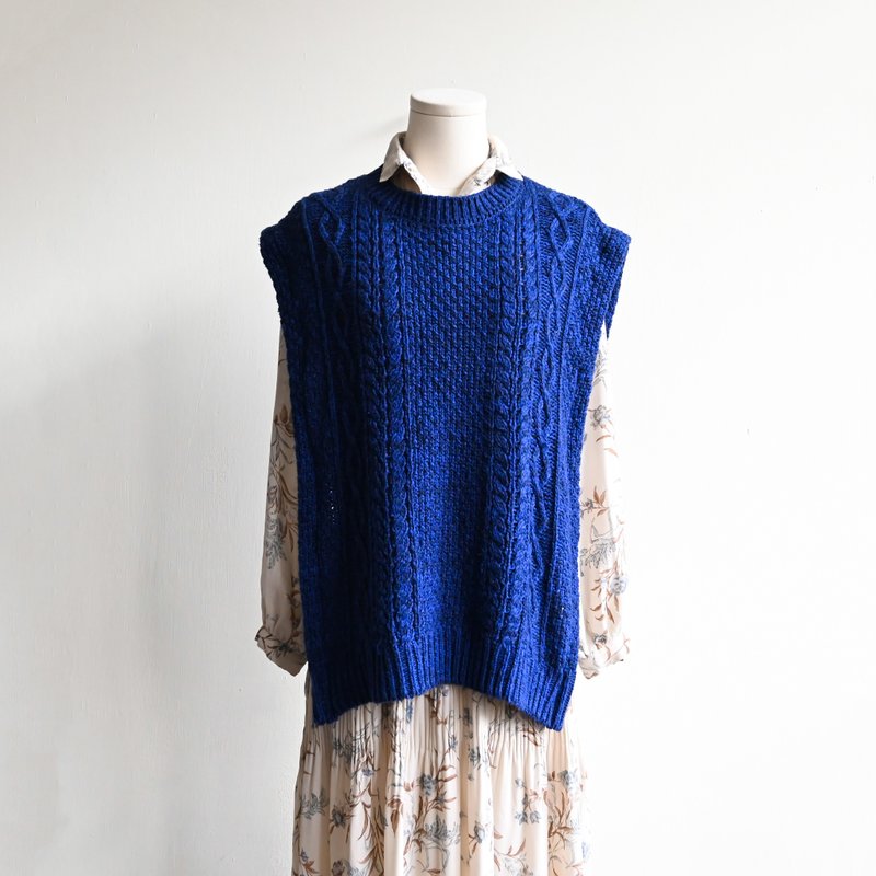 【蛋植物古著】深海洋流改製古著背心毛衣 - 女毛衣/針織衫 - 其他人造纖維 藍色