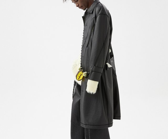 Wander Project 003 Soft Faux Leather Cutout Oversized Overcoat