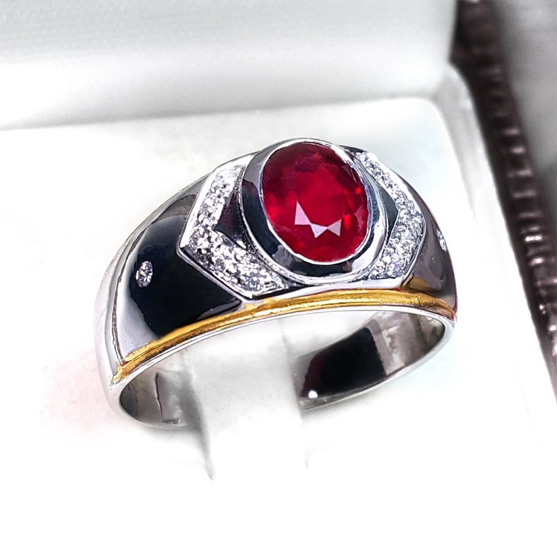 8.2 x 6.0 mm. Natural ruby ring silver sterling size 7.0 free resize - 戒指 - 純銀 紅色