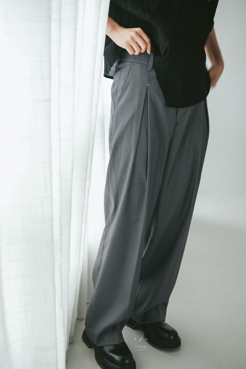 Cross point floor-length suit pants-2 colors-cross gray - กางเกงขายาว - ผ้าฝ้าย/ผ้าลินิน สีเทา