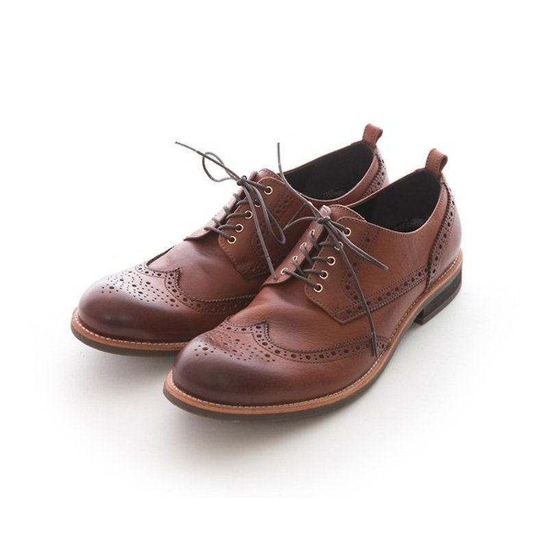 ARGIS Bullock Carved Derby Casual Leather Shoes #41206 Coffee-Handmade in Japan - Men's Leather Shoes - Genuine Leather Brown