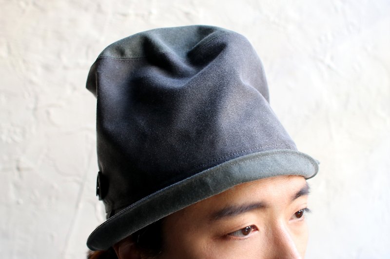 omabow / pot hat / gray-blue - หมวก - ผ้าฝ้าย/ผ้าลินิน สีเทา