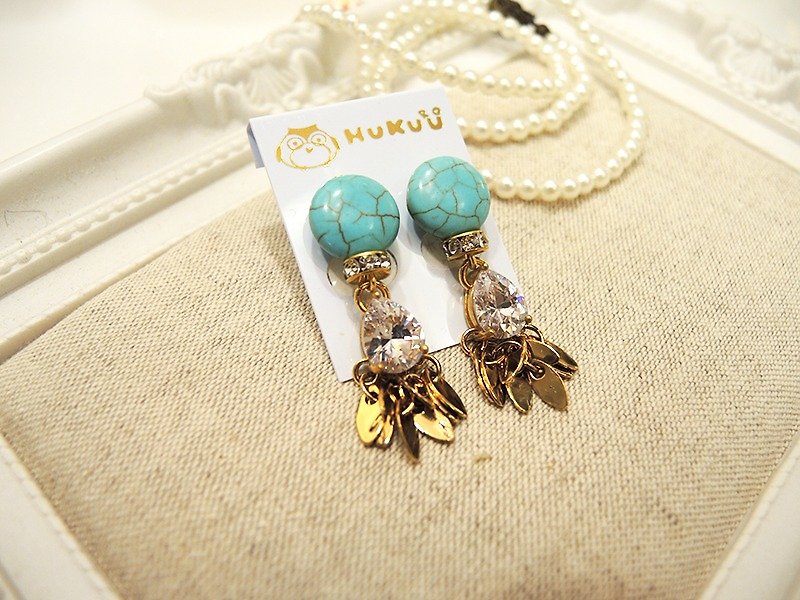 § HUKUROU§ turquoise water drop zircon earrings (turquoise) - Earrings & Clip-ons - Plastic 