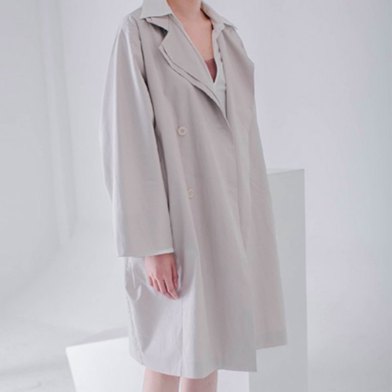 Smoke white | asymmetric collar double-breasted windbreaker neutral couple models chic cut light and minimalist gentle color - Women's Blazers & Trench Coats - Other Materials White
