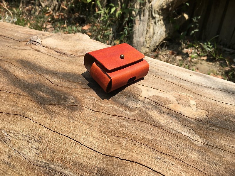 Simple │Airpods Pro 1.0/2.0 Case_Light Tea Wood Grain - Headphones & Earbuds Storage - Genuine Leather Orange