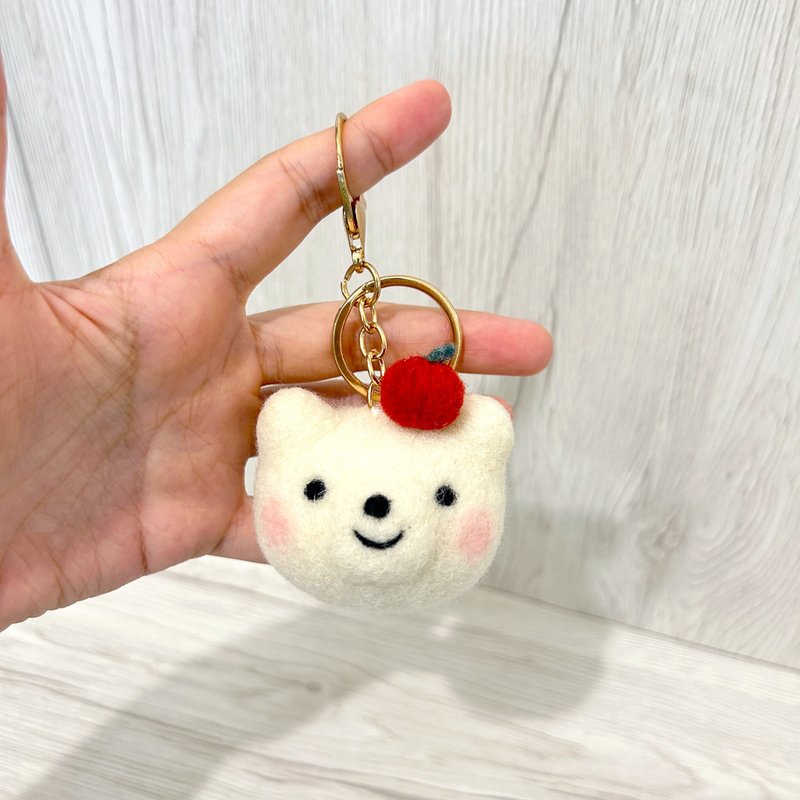 Little White Bear Wool Felt Keychain Brooch Pin Hair Accessory Healing Gift Bear White Bear Polar Bear - ที่ห้อยกุญแจ - ขนแกะ ขาว