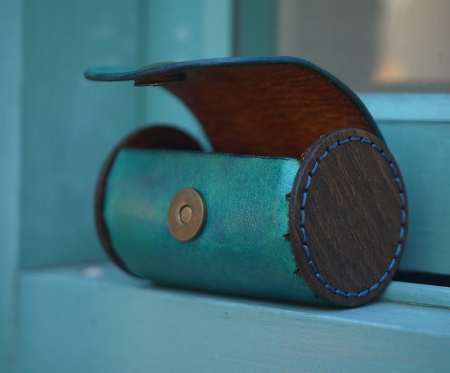 Leather walnut handmade cylindrical small bag coin purse handle